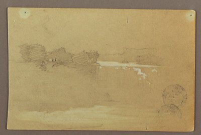 Tegning, Hennequin Point og de amerikanske vandfald, Niagara River, muligvis 1856 af Frederic Edwin Church