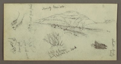 Tegning, bakke, buskads, figur, kamelstudier, muligvis 1868 af Frederic Edwin Church