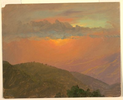 Tegning, Hilltop ved solnedgang, juli 1865 af Frederic Edwin Church