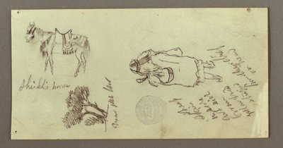 Tegning, Hest, figur bagfra, træer, muligvis 1868 af Frederic Edwin Church