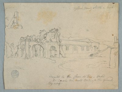 Tegning, Hospital de San Juan de Dios, Honda, Colombia, 1853 af Frederic Edwin Church
