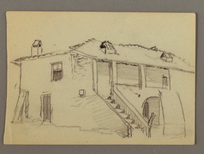 Tegning, hus, muligvis 1868-69 af Frederic Edwin Church