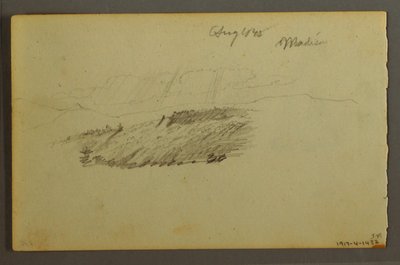 Tegning, Hus, sejlbåd, plante, september 1844 af Frederic Edwin Church