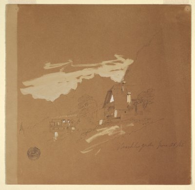 Tegning, Huse nær Berchtesgaden, Bayern, 26. juli 1868 af Frederic Edwin Church