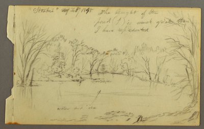 Tegning, Htakie () dam omkranset af træer, 1845 af Frederic Edwin Church