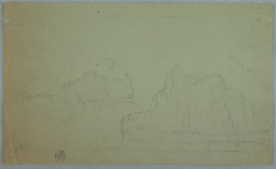 Tegning, Isbjerg med to toppe, juni eller juli 1859 af Frederic Edwin Church