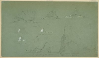 Tegning, Isbjerge, 7. og 9. juli 1859 af Frederic Edwin Church