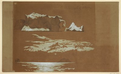 Tegning, isbjerge nær Cape St. John og Gull Island, Newfoundland, 4. juli 1859 af Frederic Edwin Church