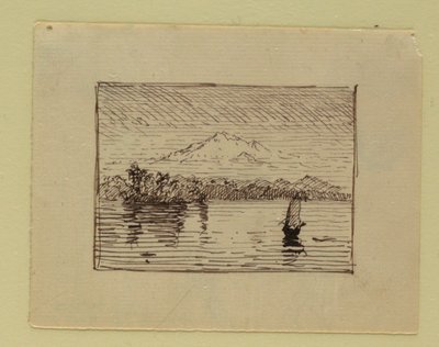 Tegning, Imaginært landskab, ca. 1850 af Frederic Edwin Church