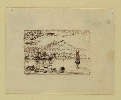 Tegning, Imaginært landskab, ca. 1850 af Frederic Edwin Church