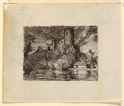 Tegning, Imaginært landskab med, ca. 1870-73 af Frederic Edwin Church