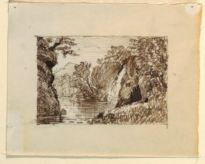 Tegning, Imaginært landskab med, ca. 1870-73 af Frederic Edwin Church