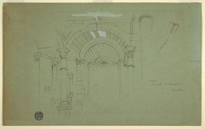 Tegning, interiør, templet i Mismiyeh, Syrien, 28. april 1868 af Frederic Edwin Church