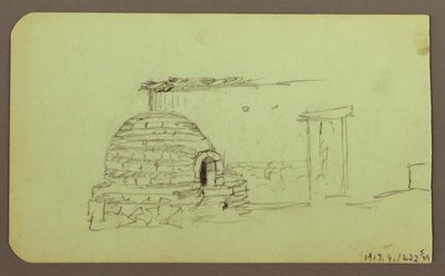 Tegning, Itaccihuatl Peaks; bagside: Bageovn, 1883 af Frederic Edwin Church