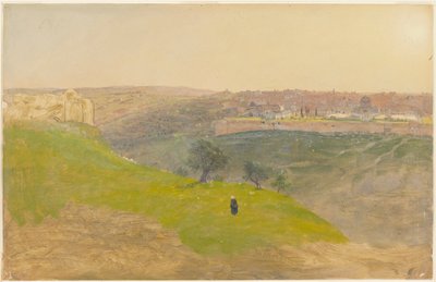 Tegning, Jerusalem fra Oliebjerget, marts 1868 af Frederic Edwin Church