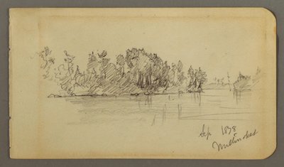 Tegning, Sø og træbevokset bred, 1878 af Frederic Edwin Church