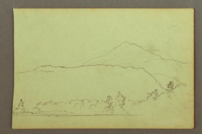 Tegning, sø, hillrange, muligvis 1856 af Frederic Edwin Church
