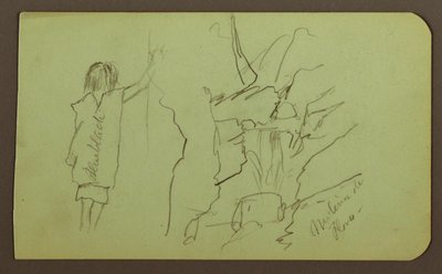 Tegning, landskab, figur; bagside: træer, bro, planter, 1883 af Frederic Edwin Church