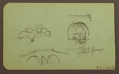 Tegning, landskab, figur; bagside: træer, bro, planter, 1883 af Frederic Edwin Church