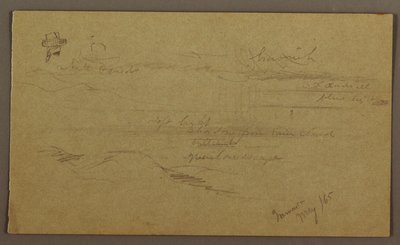 Tegning, landskab, maj 1865 af Frederic Edwin Church