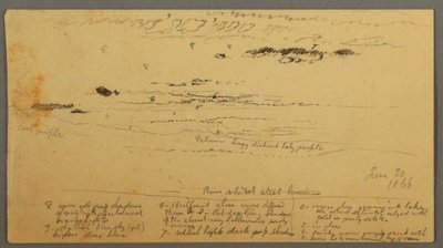 Tegning, landskabsskitse, Hudson Valley, New York, 30. juni 1866 af Frederic Edwin Church