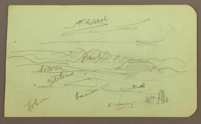 Tegning, landskab, Toluca; bagside: Bjerg, kirke, 1883 af Frederic Edwin Church