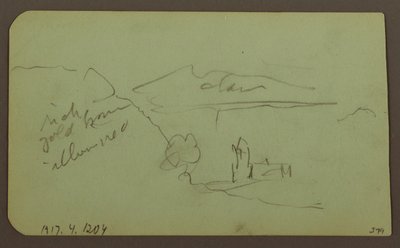 Tegning, landskab, Toluca; bagside: Bjerg, kirke, 1883 af Frederic Edwin Church