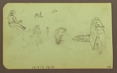 Tegning, landskab; bagside: figurer, kirke, 1883 af Frederic Edwin Church