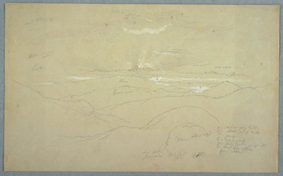Tegning, Landskab ved solnedgang, Jamaica, juli 1865 af Frederic Edwin Church