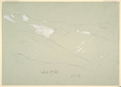 Tegning, Landskab i Berner Alm, nær Bel Alp, Schweiz, september 1868 af Frederic Edwin Church