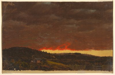 Tegning, Landskab, solnedgang, ca. 1845 af Frederic Edwin Church