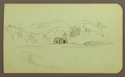 Tegning, Landskab med kirke; bagside: Landskab, 1883 af Frederic Edwin Church