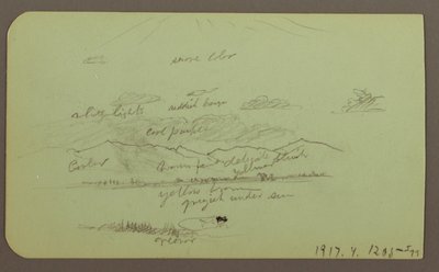 Tegning, Landskab med kirke; bagside: Landskab, 1883 af Frederic Edwin Church