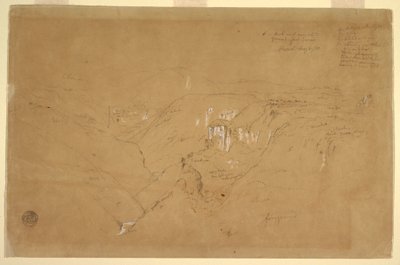 Tegning, Landskab med Mount Purese, Colombia, 6. august 1853 af Frederic Edwin Church