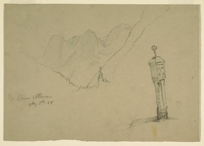 Tegning, Landskaber mellem Golling og Abtenau, 5. august 1868 af Frederic Edwin Church