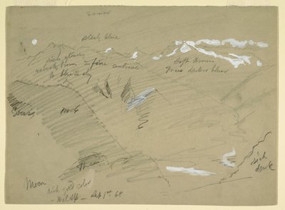 Tegning, Landskaber i de bernske alper, nær Bel Alp, Schweiz, september 1868 af Frederic Edwin Church