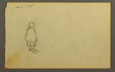 Tegning, Lille pige med kyse set bagfra, 1845 af Frederic Edwin Church