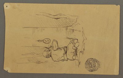 Tegning, mand barberer sig, set bagfra, muligvis 1878 af Frederic Edwin Church