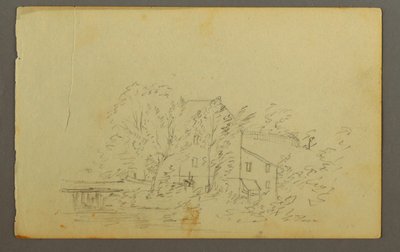 Tegning, mølle omgivet af træer, 1845 af Frederic Edwin Church