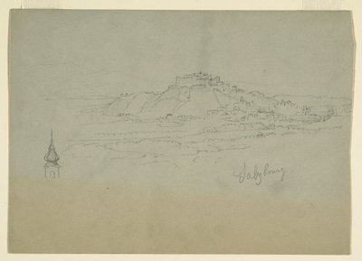 Tegning, Motiv fra by i bjergrigt land, 1868 af Frederic Edwin Church