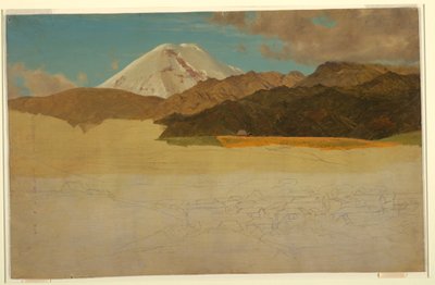 Tegning, Mount Chimborazo og Guaranda, Ecuador, maj eller juni 1857 af Frederic Edwin Church