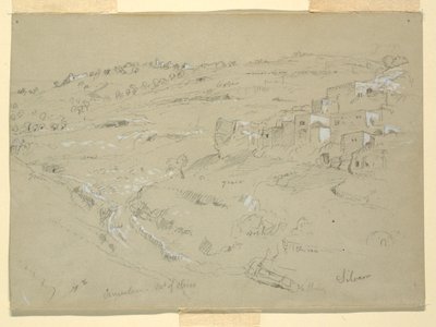 Tegning, Oliebjerget, Betania, Siloam og Jerusalem, Palæstina [Betania og Silwan, Østjerusalem og Jerusalem, Israel], 7. og 10. februar 1868 af Frederic Edwin Church