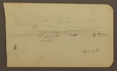 Tegning, bjerglandskab, figur; bagside: landskab, 30. april 1885 af Frederic Edwin Church