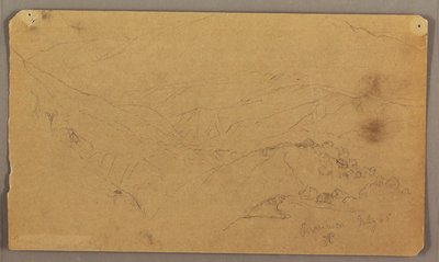 Tegning, bjerglandskab, Jamaica, Vestindien, juli 1865 af Frederic Edwin Church