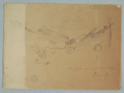 Tegning, bjerglandskab nær Jorje, Ecuador, 23. juli 1857 af Frederic Edwin Church