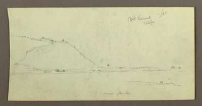 Tegning, Bjerg med udsigt over vand, februar, muligvis 1868 af Frederic Edwin Church