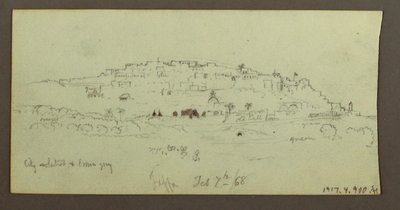 Tegning, Bjerg med udsigt over vand, februar, muligvis 1868 af Frederic Edwin Church