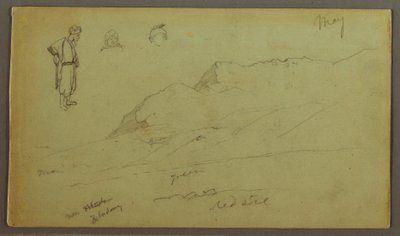 Tegning, bjergkæde, figurstudier, maj, muligvis 1868 af Frederic Edwin Church