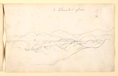 Tegning, bjerglandskab, Colombia, 1853 af Frederic Edwin Church