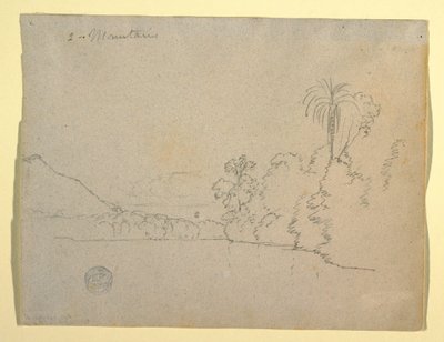 Tegning, bjergrig bred af en bugt, Sydamerika, 1853 af Frederic Edwin Church